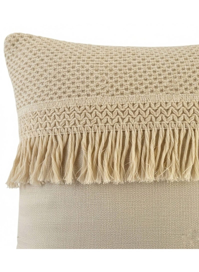 Luxury Thick Linen Decorative Cushion with Elegant Macrame Design 45x45 cm with Hidden Zipper for Stylish Living Room Sofa and Chair Accents - Image 1